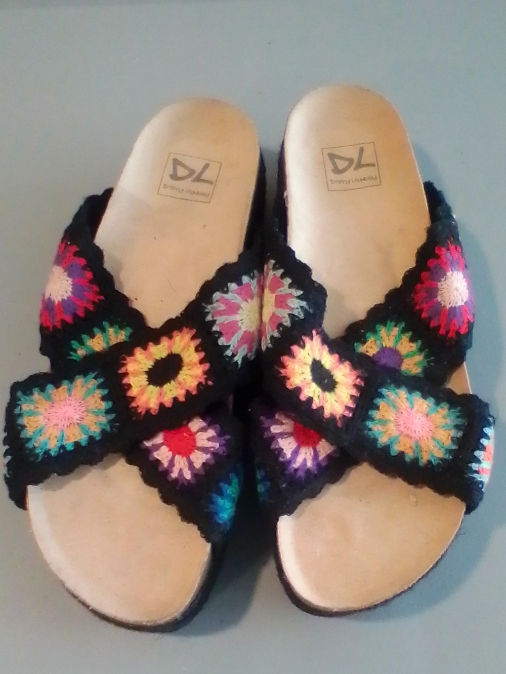Dirty Laundry Black Crochet Slide Sandals with Multi-Color Accents